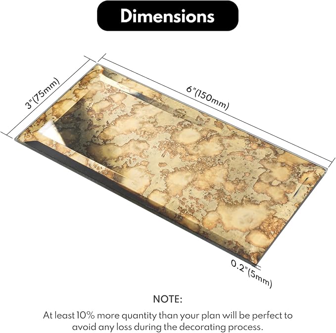 Peel and Stick Beveled Gold Antique Mirror Tile Subway Mirror Glass Backsplash 3x6 Inch for Kitchen Bathroom Wall (40 Pcs, 5 SQ.FT.)