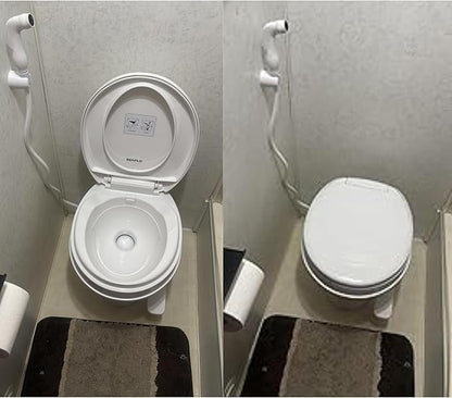 SEAFLO Residential Height Camper/RV Toilet with Sprayer Attachment, 18.5” Standard Height, Gravity Flush System, Foot Pedal Operation, Soft Close Seat, 4-Year Warranty (With Sprayer Attachment)