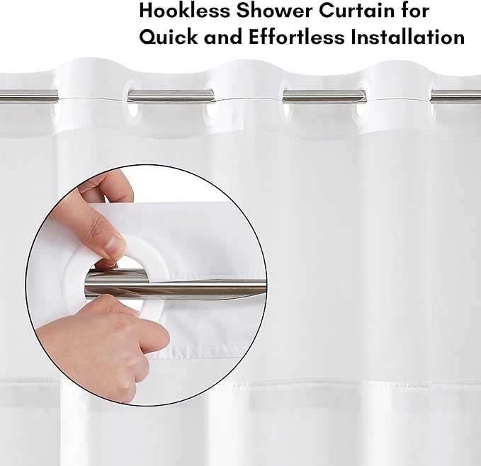 Americanflat 72x75 Hookless Shower Curtain - Water-Resistant Classic Stripe Shower Curtain with Sheer Panel, Snap-in Liner, and Durable Grommets - 100% Polyester - Black and White