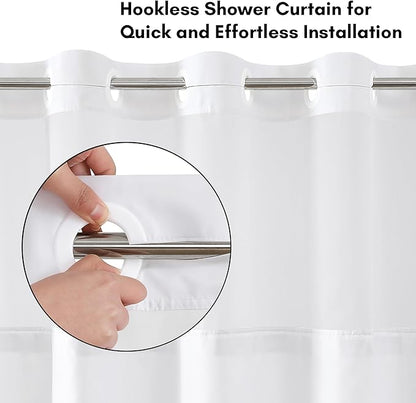 Americanflat 72x75 Hookless Shower Curtain - Water-Resistant Striped Shower Curtain with Sheer Panel, Snap-in Liner, and Durable Grommets - 100% Polyester - Black and White
