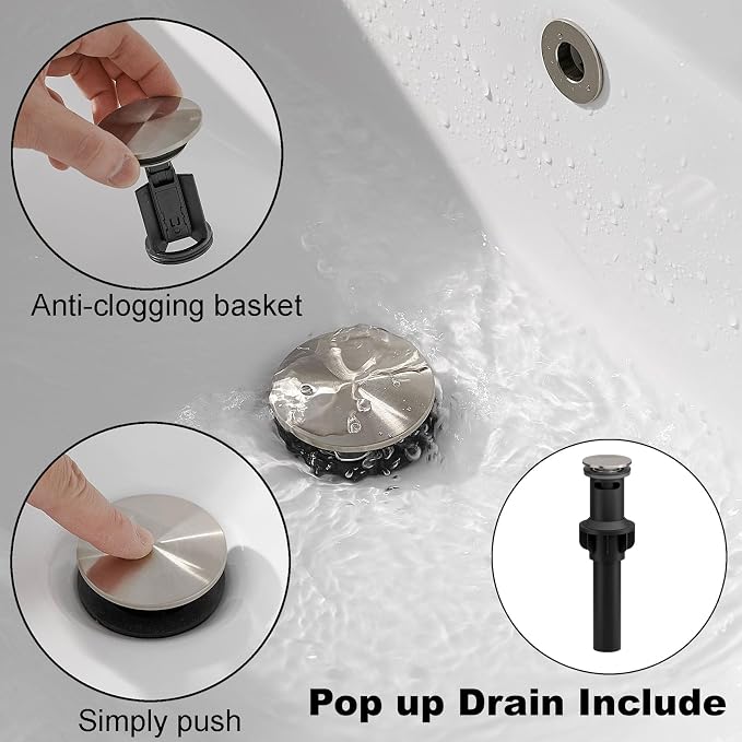 Bathroom Sink Faucet Single Handle Waterfall Bathroom Faucets | 304 Stainless Steel,Lavatory Commercial Vanity Faucets with Sink Drain Assembly and Basin Plate Deck Mount,Brushed Nickel