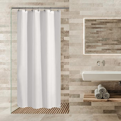 ALYVIA SPRING 42x72 Stall Waterproof Fabric Shower Curtain or Liner White | 2 Magnets, Soft Cloth & Hotel Quality, Machine Washable, Light-Weight, Stall Size