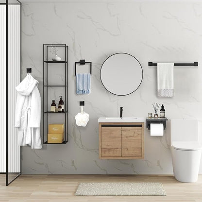 5 Pieces Black Towel Bar Set Bathroom Hardware Accessories Set Upgraded Toilet Paper Holder with Shelf Towel Holder Set for Bathroom Stainless Steel Wall Mounted