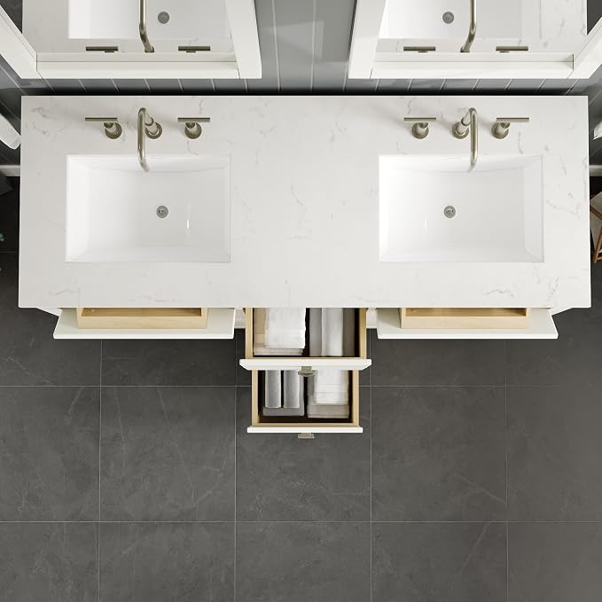 Artemis 72 in. White Double Sink Bath Vanity with Engineered Top and Undermount Porcelain Sinks
