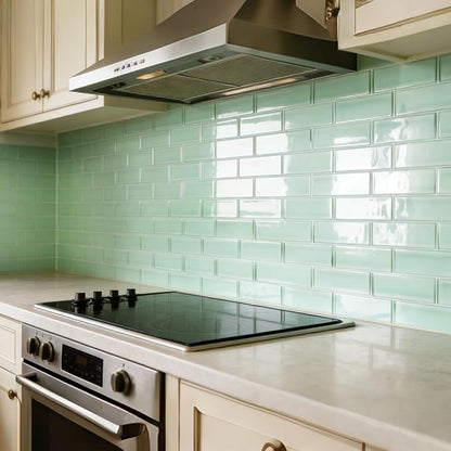 Art3d Seaglass Subway Design Peel and Stick Backsplash, 10-Pack, Aqua Green | 12 x 12 Inch, Water Resistant, Durable, Easy to Installation, Coastal Style, for Modern Home Decor, Kitchen, Home Improvement