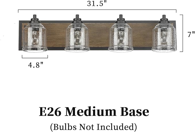 Vanity Lights for Bathroom Large 31.5", Farmhouse Rustic Vanity Light with Bubble Glass Shades, Brown 4 Light Bathroom Lighting Fixtures Over Mirror, Bath Wall Sconce Home Decor