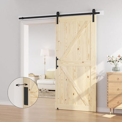 SMARTSTANDARD 42in x 84in Sliding Barn Door with 7ft Barn Door Hardware Kit Included, Unfinished Solid Spruce Wood Door, Assembly Required, DIY, Stainable, Natural | Unfinished Solid Spruce Wood Door, Assembly Required, DIY, Stainable, Natural