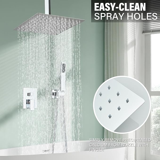 Shower Faucet Set Chrome Rain Shower System with High Pressure 10 Inches Rain Shower Head and Handheld Spray Bathroom Luxury Rain Mixer Shower Complete Combo Set Ceiling Mounted