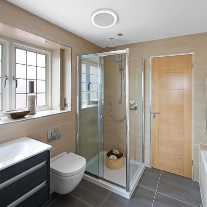 Homewerks 7130-18-BT Bathroom Fan with LED Light and Bluetooth Speaker 80 CFM 1.5 Sones White 4000 Kelvin CCT Light 600 Lumens