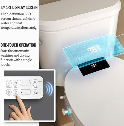Bidet Toilet Seat with Remote Control, Electronic Heated Bidet Seat with Adjustable Warm Water and Pressure, Warm Air Drying, Display Screen, Night Light, Slow Closed Toilet Lid, Round