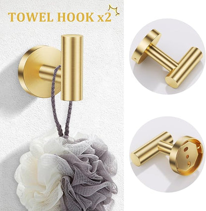 TURS Brushed Gold 5-Piece Bathroom Hardware Set Towel Bar Set SUS304 Stainless Steel Towel Racks for Bathroom Wall Mounted, 23.6-Inch