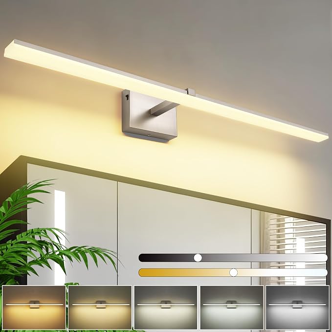 40 Inch Bathroom Vanity Lights Over Mirror Brushed Nickel Arm Over Cabinet Wide LED Bar 5CCT 2900K 6000K High Lumen IP44