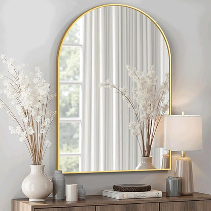 Arched Bathroom Mirror for Wall, 30" x 20" Metal Frame Vanity Mirror, Gold | Aluminium Alloy Frame, HD Shatterproof Glass, for Bathroom Over Sink , Entryway, Bedroom, Living Room