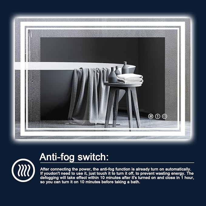48x30 Inch LED Bathroom Mirror with Lights | Front and Backlit, 3 Colors, Dimmable, Memory, Anti Fog, Shatterproof, Horizontal/Vertical, Lighted Mirrors for Bathroom Wall