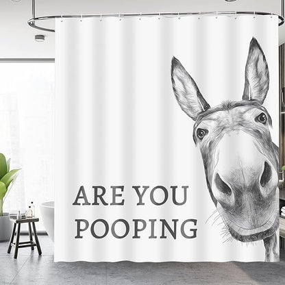 Funny Donkey Shower Curtain - Waterproof Fabric Shower Curtain Set for Bathroom Decor - are You Pooping Shower Curtain