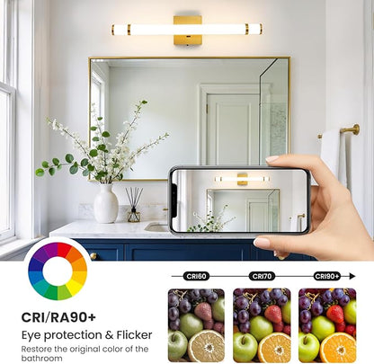 Gold Bathroom Light Fixtures - 23 Inch LED Modern Vanity Lights for Bathroom with Acrylic Shade 14W Dimmable 5CCT Bathroom Sconces Wall Lighting Over Mirror Cabinets(Built-in Dimmer)