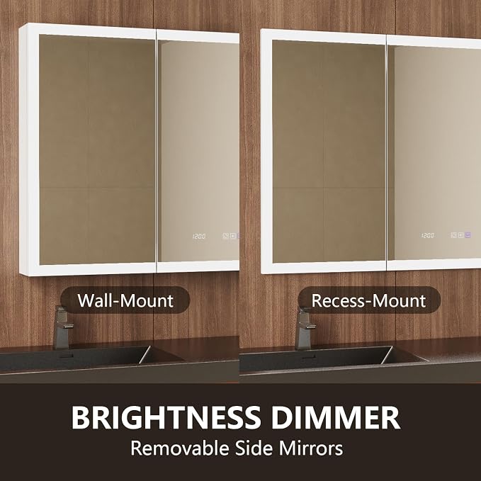 48 in. W Smart Lighted Medicine Cabinet with Mirror for Bathroom, Recessed/Surface Mount Medicine Cabinet with Anti-Fog, 1800W Charging Station, USB Ports, 3 Color Lights