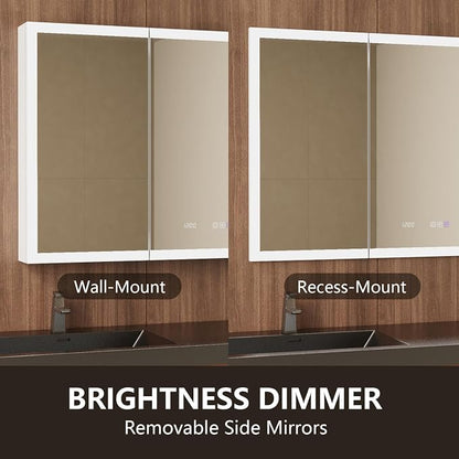48 in. W Smart Lighted Medicine Cabinet with Mirror for Bathroom, Recessed/Surface Mount Medicine Cabinet with Anti-Fog, 1800W Charging Station, USB Ports, 3 Color Lights