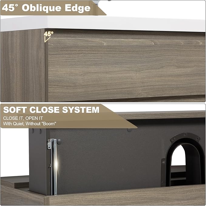 Floating Vanity Bathroom, 42 Inch Bathroom Vanity with Sink, Wall Mounted Single Sink Bathroom Vanity, Soft Closed 2 Drawers, Integrated Sink (Ash Grey)