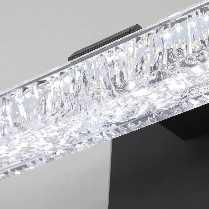Modern LED Bathroom Vanity Light Fixtures, 16-Inch Black Wall Sconce with Iceberg Crackle Acrylic, Linear Bathroom Lighting Over Mirror Cabinet, Non-Dimmable 110V Wall Mount Lamp for Restroom
