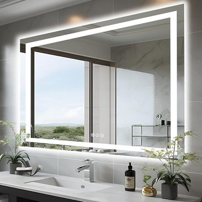 EchosLife 51"x40" Bathroom Light up Mirror | Backlit + Front Lit, Anti-Fog, Stepless Dimmable, 3 Colors, Memory, Tempered Glass, UL Listed, Horizontal/Vertical