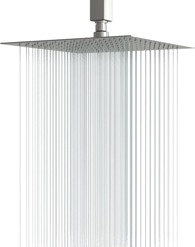Lordear Rain Shower Heads High Pressure, Rainfall Showerhead for Bathroom Fixed Mount, 12 Inch Large Square High Flow Shower Head (Brushed Nickel)