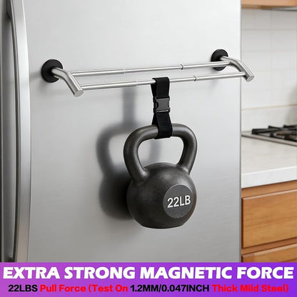 ULIBERMAGNET Magnetic Towel Bar, Extendable Double Towel Rack with Arched Arms, Magnetic Kitchen Towel Holder Rod Hook for Refrigerator, Laundry, Dishwasher, Oven, Stove (Silver)