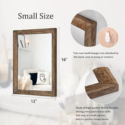 AAZZKANG Rustic Wood Mirror Rectangle Decorative Wall Mirrors with Frame | Bedroom Living Room Bathroom Entryway Hanging Small Brown