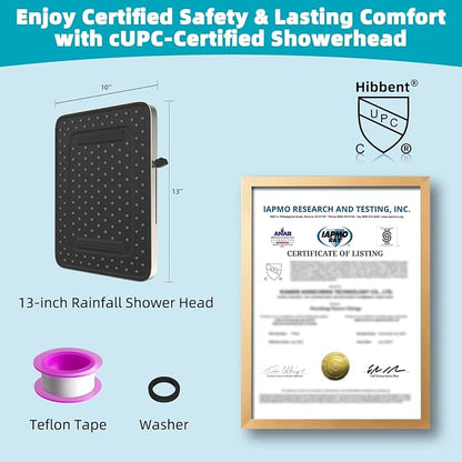 Hibbent cUPC Certified 5 Spray Modes Shower Head, 13'' High Pressure Large Rainfall Shower Head, High Flow Waterfall Bathroom Fixed Showerheads, Adjustable Swivel Ball Joint, Brushed Nickel