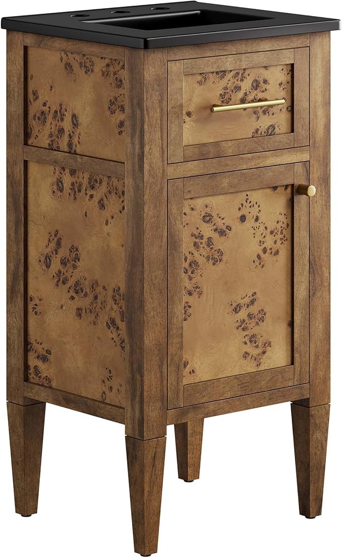 Modway Elysian 18" Burl Wood Bathroom Vanity in Black Brown with Ceramic Sink Basin