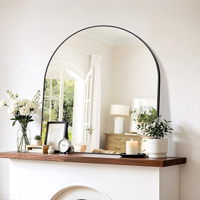 Arched Bathroom Mirror 36x40 Inch, Bathroom Mirror for Over Sink, Wide Wall Vanity Mirror with Aluminum Frame & Tempered Glass, Ideal for Bedroom, Entryway, Living Room, Mantel, Black