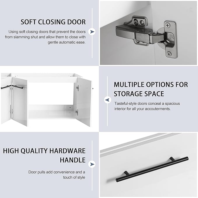 60 Inch Bathroom Vanity Without Sink, 60" Floating Vanity Without Top, Modern Wall Mounted Cabinet for Large Space, Large Bathroom Storage Cabinet with 4 Soft-Closing Doors and Bar Handles