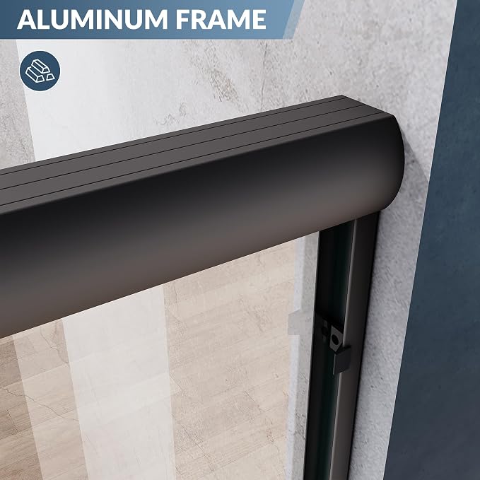 SUNNY SHOWER Bathtub Shower Door Glass Sliding Tub Door Semi-Frameless 1/4" Clear Glass Shower Enclosure Doors for Bathroom, Black Finish 58.5-60 in.W x 57 in.H