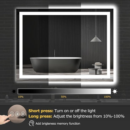 Hivone 48"X36" LED Bathroom Mirror with Lights, Anti-Fog, Dimmable, Backlit + Front Lit, Smart Bathroom Vanity Mirror, Memory Function, Shatterproof, Tempered Glass (Horizontal/Vertical)