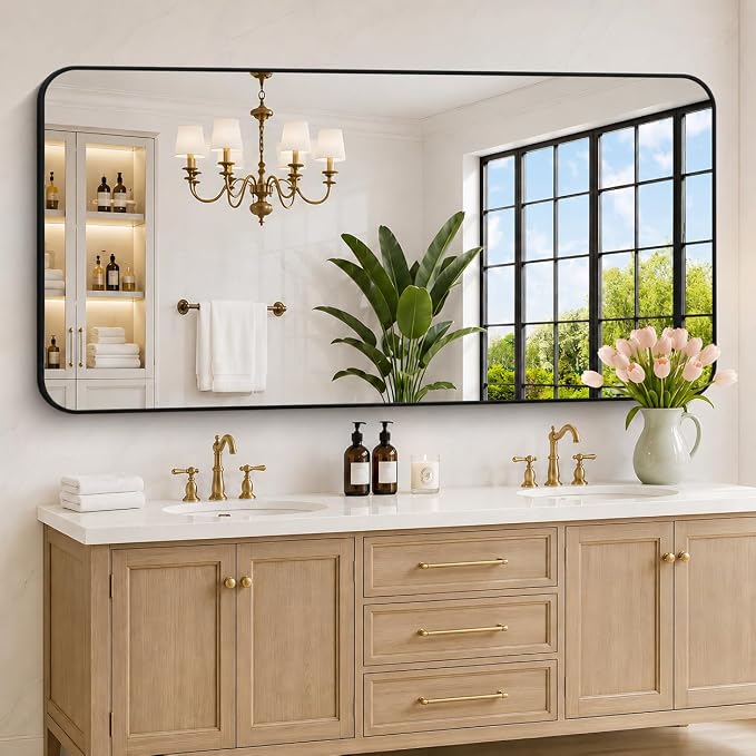 DESBING 72" x 36"Bathroom Mirror, Matte Black Wall Mirror with Metal Frame, Decorative Rectangular Vanity Mirror for Bedroom Bathroom Living Room Entryway (Horizontal/Vertical)