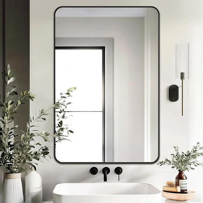 Bathroom Vanity Mirror, Black Framed Mirror for Over Sink, 36x24 | HD glass, distortion-free for makeup and grooming, Sturdy frame, all mounting hardware, hangs horizontal or vertical