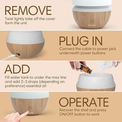 SALKING Essential Oil Diffuser with Remote Control, 100ml Small Aromatherapy Diffuser for Essential Oils, 2 Mist Modes Ultrasonic Diffusers, Cool Mist Humidifier with Timer, for Office Home