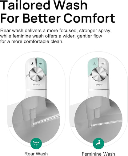 hansrapo Slim Bidet Attachment for Toilet, Dual Nozzle Fresh Water Bidet with Preset Water Pressure Control, Metal-Finish Dial Adjustment, Self-Cleaning, Quick-Release Non-Electric Bidet Attachment | Preset Water Pressure, Self-Cleaning button, one qui...