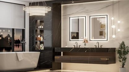 Keonjinn 28x36 Inch Black LED Bathroom Mirror with Lights, Beveled Edge | Frontlit & Backlit, Lighted Bathroom Mirror, HD Tempered Glass, 3 Color Temperatures, Anti-fog, Stepless Dimmable