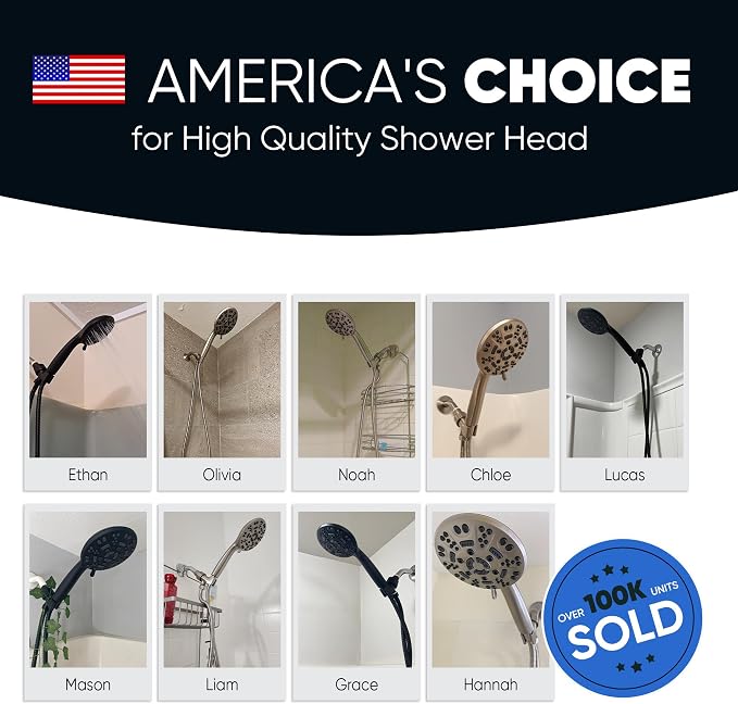 Cobbe 8-Setting Handheld Shower Head, Water-Saving Design, Matte Black | Trickle Pause Mode, 5ft Stainless Steel Hose, Brass Swivel Bracket, Tool-Free Installation