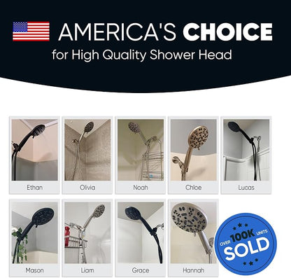 Cobbe 8-Setting Handheld Shower Head, Water-Saving Design, Matte Black | Trickle Pause Mode, 5ft Stainless Steel Hose, Brass Swivel Bracket, Tool-Free Installation