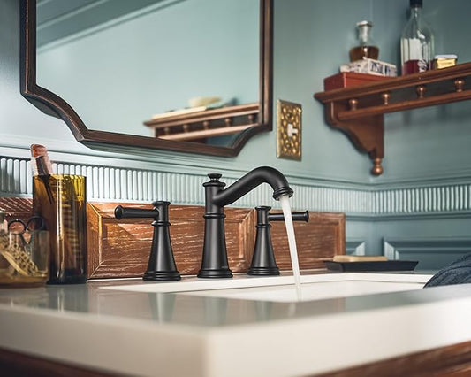 Moen Belfield Matte Black Two-Handle Widespread Bathroom Faucet Trim Kit, Valve Required, T6405BL