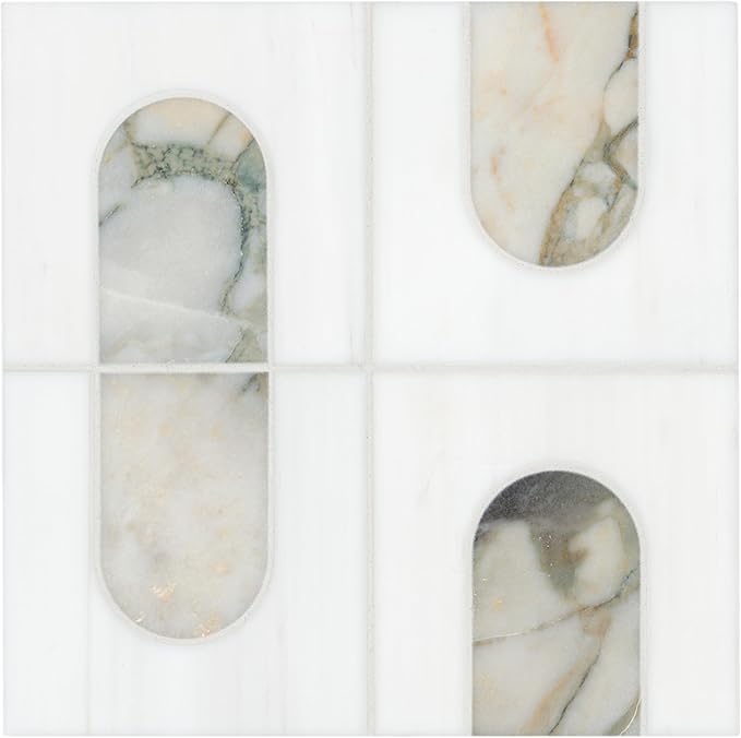 MSI Bianco Dolomite Moderno 12 in. x 12 in. Polished Marble Mosaic Floor and Wall Tile for Bathroom, Kitchen Backsplash, Accent Wall Tile, and Shower Wall Tile