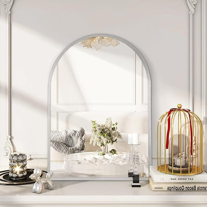 Arched Wall Mirror, 26"x18" Silver Arch Mirror, Metal Frame Bathroom Mirrors, Arched Vanity Mirror for Living Room Bedroom Mantel Entryway