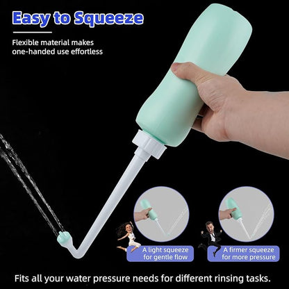 Hibbent Portable Bidet Sprayer and Travel Bidet with Hand Held Bottle for Personal Cleansing, Extended Nozzle Spray for Childbirth, Personal Hygiene, Outdoor, Camping with Travel Bag- 22oz/ Green