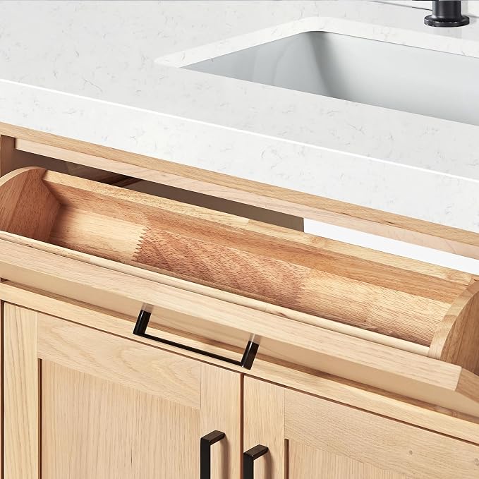 ARIEL Hepburn 60-inch Bathroom Vanity with Sink,Solid Wood, 1.5-inch Pure White Quartz Countertop, Single Rectangular Porcelain Sink, 2 Soft Closing Doors, 9 Dovetail Drawers, White Oak