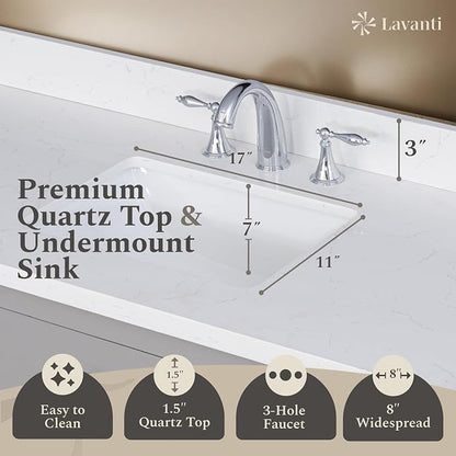 Lavanti Oakford 60 Inch Bathroom Vanity with Sink – Stylish Grey Vanity Bathroom with Storage Cabinet – Modern Bathroom Vanities with Single Vanity Sink & Quartz Countertop