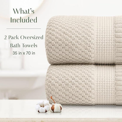 2 Pack Oversized Bath Towels 100% Cotton | Beige Towels | Oeko‑TEX Standard 100 | Soft & Absorbent, Quick‑Dry | Trinity Collection - Sand