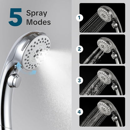 OFFO 5 Mode RV Shower Head Replacement, On Off Switch for Water Saving, High Flow Powerful Boosting Showerheads, Chrome