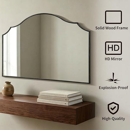 Besdomus Black Scalloped Wall Mirror: 54"x34" Oversized Wood Arched Mirror | Classical Minimalist Decorative Mirror for Fireplace/Bathroom/Bedroom/Entryway/Living Room/Dining Room/Dresser/Over Sink